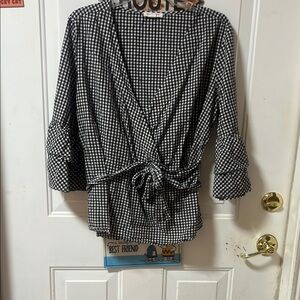 Black and White Gingham Wrap Top